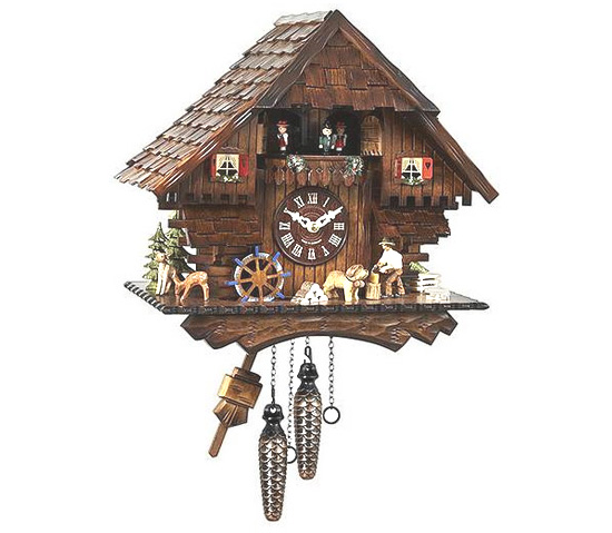 Reloj de cuco de cuarzo 34 cm BAILARINES, NORIA Y LEÑADOR Reloj de cuco  Selva Negra Alemán reloj de cuco 474-QMT - RelojesDECO