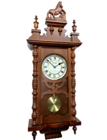Reloj de péndulo de pared HORSE precioso reloj de pared, en madera y cristal, cuarzo, suena las enteras carillón y campanadas, regulador