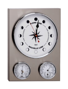 Reloj con Fases Lunares, También Dispone de Barómetro, Termohigrómetro. Fabricado en Acero Inoxidable, BLANCO