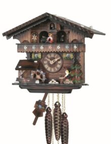 Reloj de cucu cuarzo MUSICAL 26cm Reloj de cuco Selva Negra, impresionante, molino, bailarines, hacha, reloj de cuco 440-QMT